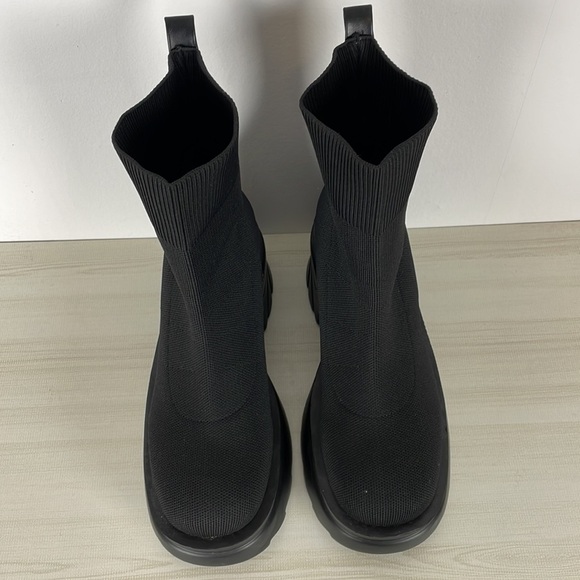 Women's black stretch tight knit slip-on Kinsley round toe booties wedge heel 8 - Picture 2 of 8